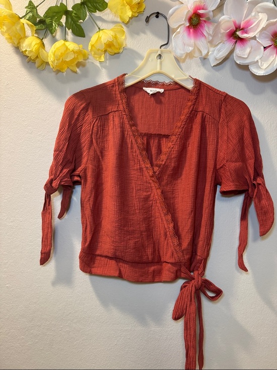 mine Tops - Mine Rust Wrap Blouse with Lace Trim